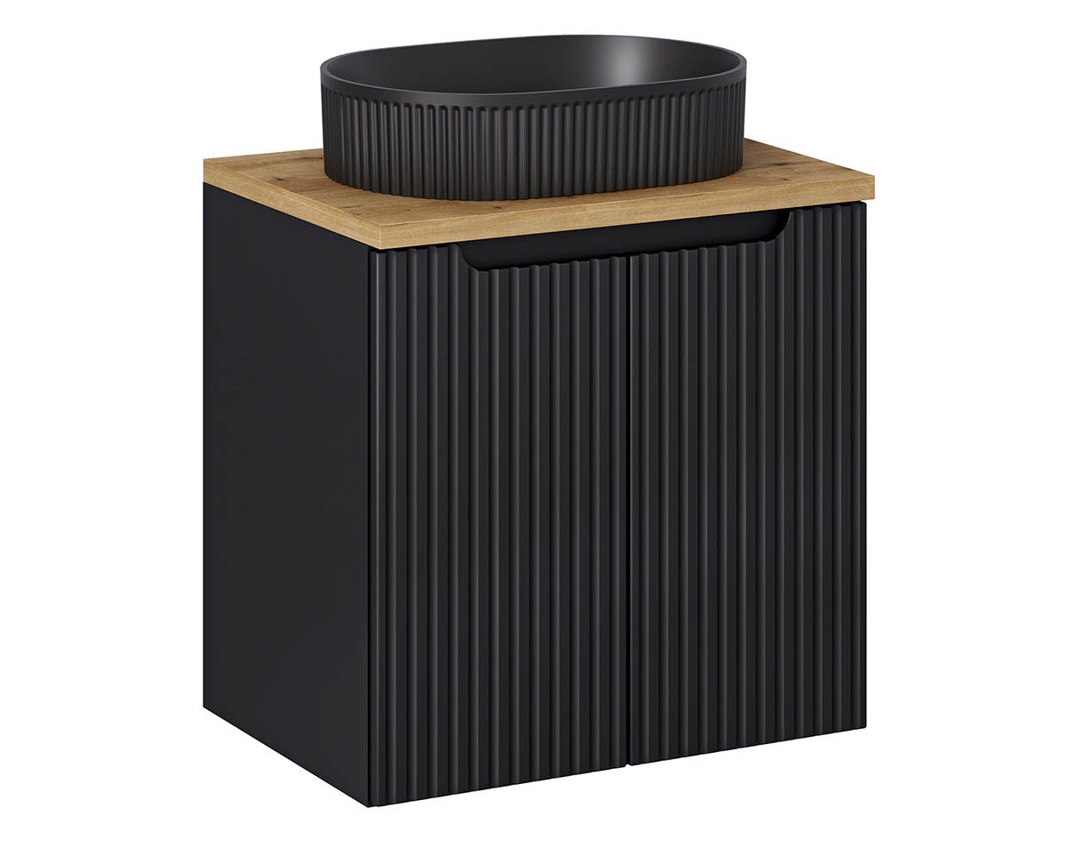einfachgutemoebel Waschtisch-Set Bad Waschplatz ILUNA Black 60cm mit Türen, Aufsatzbecken, schwarz, (Badmöbel Set, 1-St., Waschtisch Unterschrank) von einfachgutemoebel