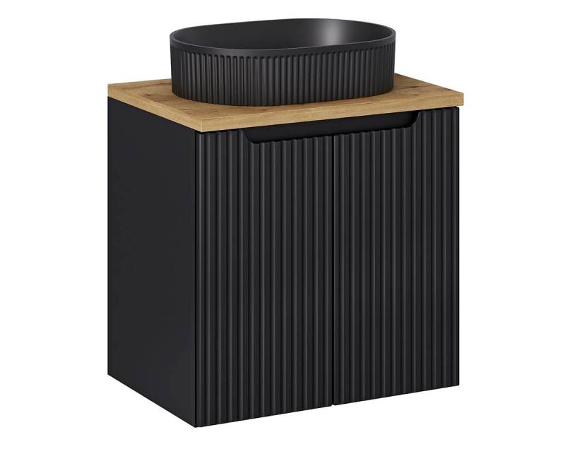 einfachgutemoebel Waschtisch-Set Bad Waschplatz ILUNA Black 60cm mit Türen, Aufsatzbecken, schwarz, (Badmöbel Set, 1-St., Waschtisch Unterschrank) von einfachgutemoebel
