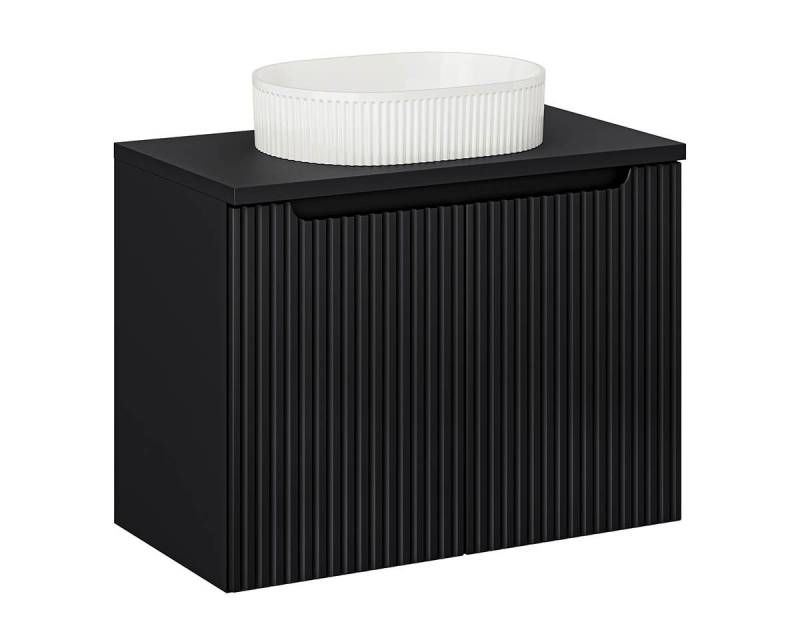 einfachgutemoebel Waschtisch-Set Bad Waschplatz ILUNA Black 80cm mit Türen, Becken Riffel, schwarz, (Badmöbel Set, 1-St., Waschtisch Unterschrank) von einfachgutemoebel