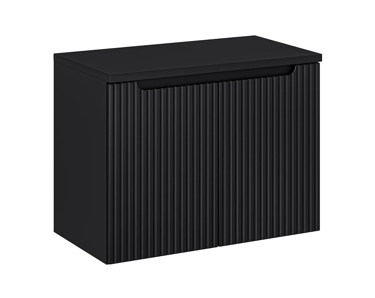 einfachgutemoebel Waschtisch-Set Bad Waschplatz ILUNA Black 80cm mit Türen, zum Unterbau blk, schwarz, (Badmöbel Set, 1-St., Waschtisch Unterschrank) von einfachgutemoebel