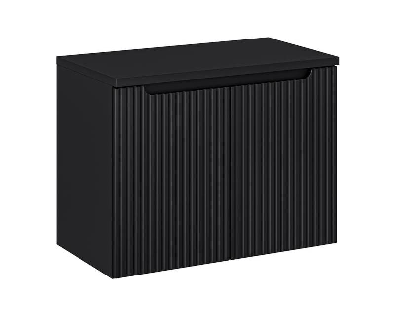 einfachgutemoebel Waschtisch-Set Bad Waschplatz ILUNA Black 80cm mit Türen, zum Unterbau blk, schwarz, (Badmöbel Set, 1-St., Waschtisch Unterschrank) von einfachgutemoebel