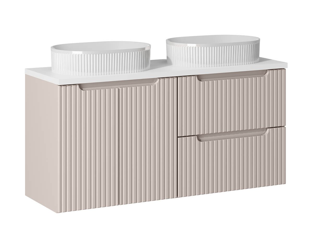 einfachgutemoebel Waschtisch-Set Bad Waschplatz ILUNA Cash 120cm Schub + Türen, Becken Wht, Kaschmir, (Badmöbel Set, 1-St., Waschtisch Unterschrank) von einfachgutemoebel