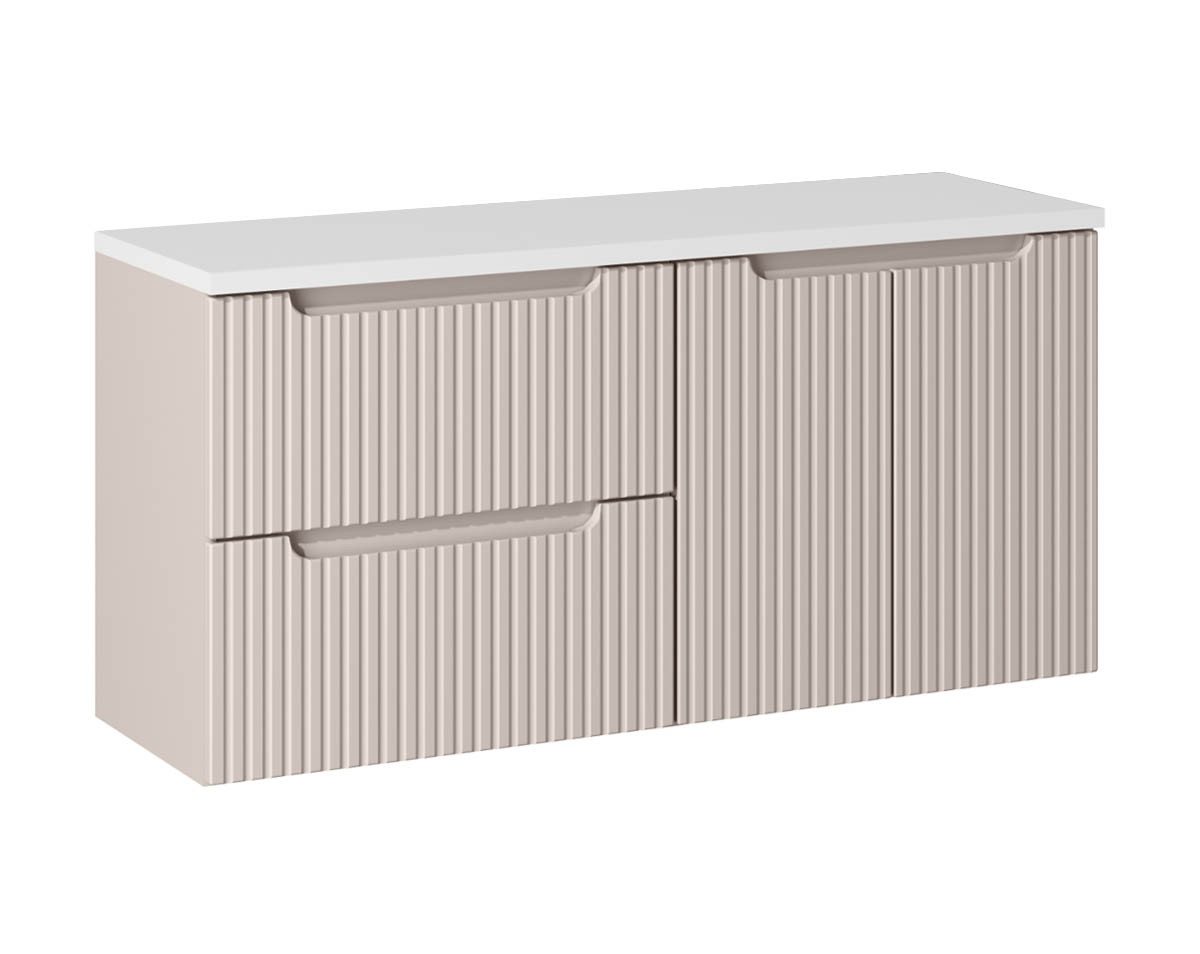 einfachgutemoebel Waschtisch-Set Bad Waschplatz ILUNA Cash 120cm Schub + Türen, Unterbau WH, Kaschmir, (Badmöbel Set, 1-St., Waschtisch Unterschrank) von einfachgutemoebel