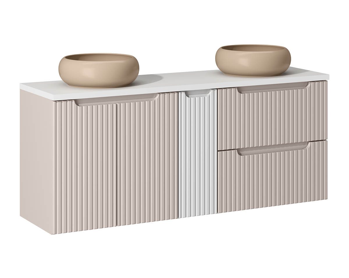 einfachgutemoebel Waschtisch-Set Bad Waschplatz ILUNA Cash 140cm Schub + Türen, Becken Capu, Kaschmir, (Badmöbel Set, 1-St., Waschtisch Unterschrank) von einfachgutemoebel