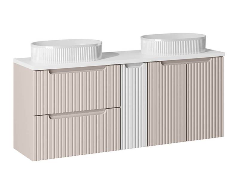 einfachgutemoebel Waschtisch-Set Bad Waschplatz ILUNA Cash 140cm Schub + Türen, Becken Rif, Kaschmir, (Badmöbel Set, 1-St., Waschtisch Unterschrank) von einfachgutemoebel