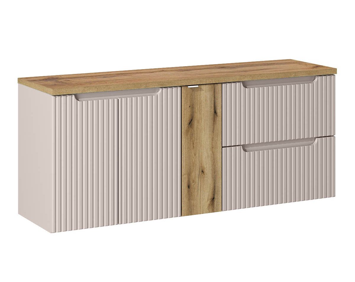 einfachgutemoebel Waschtisch-Set Bad Waschplatz ILUNA Cash 140cm Schub + Türen, Unterbau OA, Kaschmir, (Badmöbel Set, 1-St., Waschtisch Unterschrank) von einfachgutemoebel