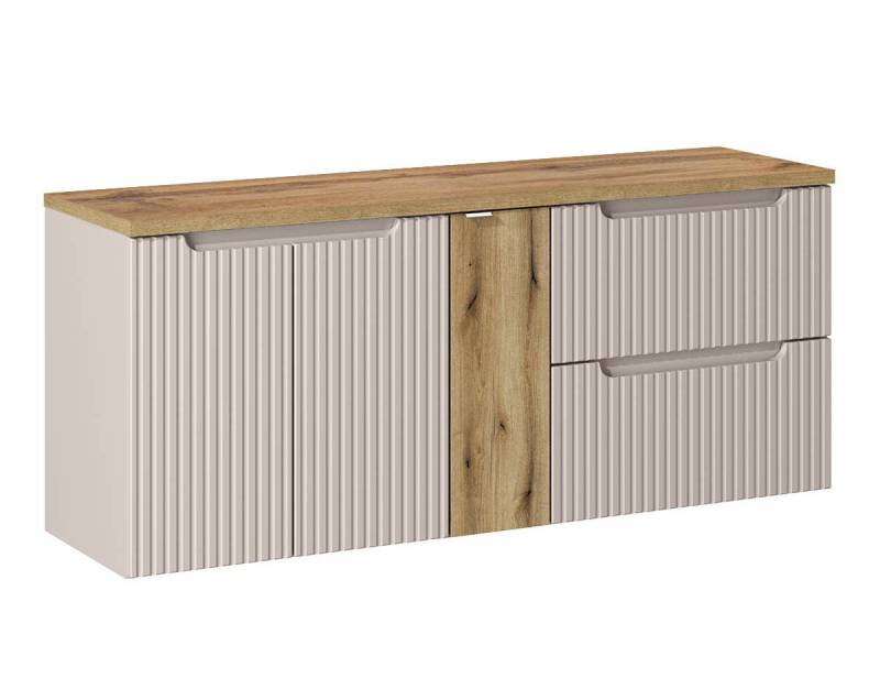einfachgutemoebel Waschtisch-Set Bad Waschplatz ILUNA Cash 140cm Schub + Türen, Unterbau OA, Kaschmir, (Badmöbel Set, 1-St., Waschtisch Unterschrank) von einfachgutemoebel