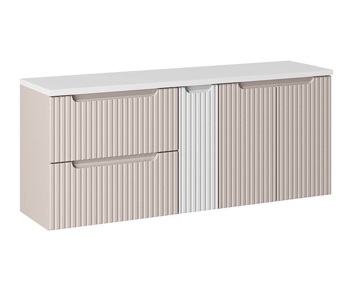 einfachgutemoebel Waschtisch-Set Bad Waschplatz ILUNA Cash 140cm Schub + Türen, Unterbau WH, Kaschmir, (Badmöbel Set, 1-St., Waschtisch Unterschrank) von einfachgutemoebel