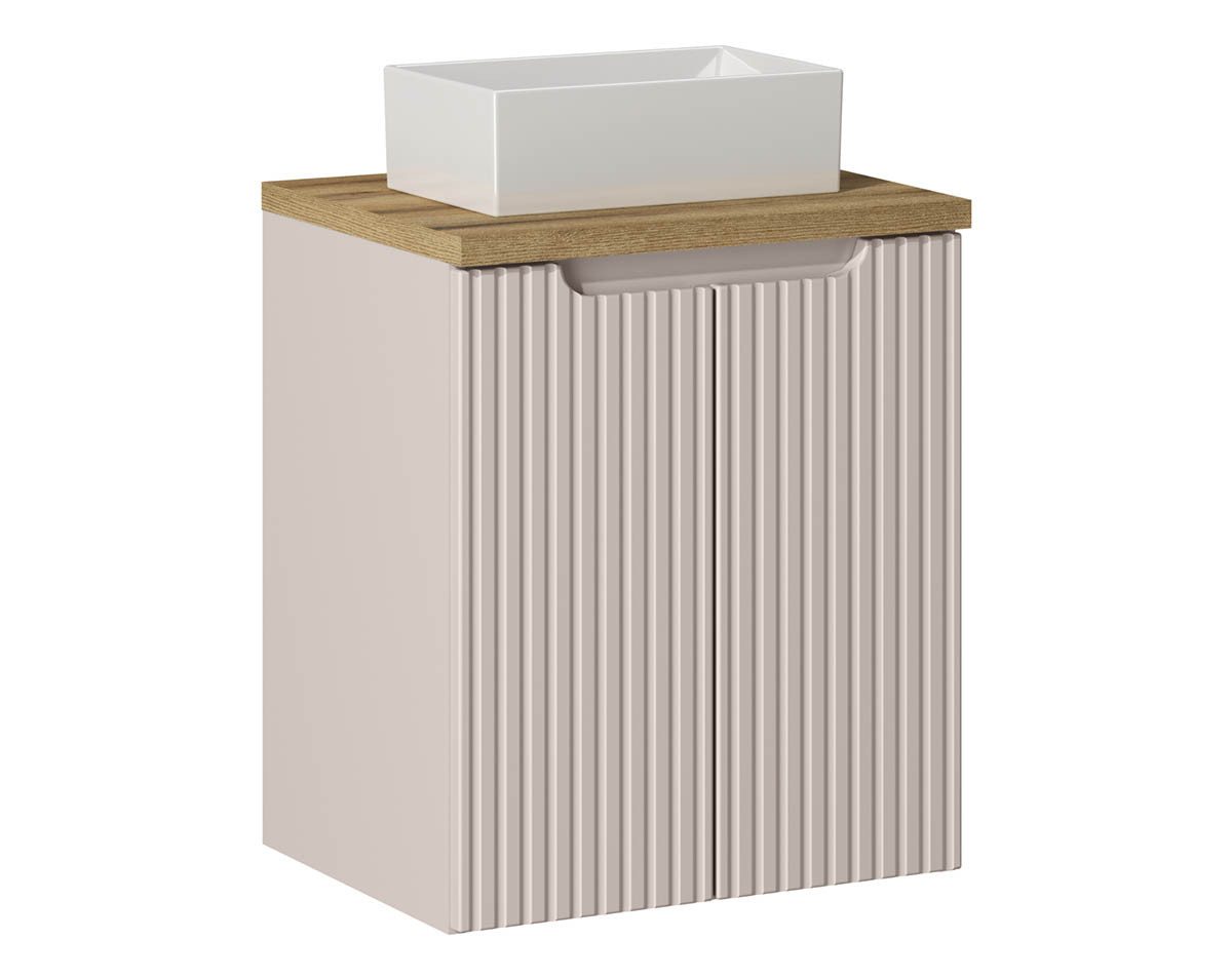 einfachgutemoebel Waschtisch-Set Bad Waschplatz ILUNA Cash 50cm mit Türen, Aufsatzbecken oa, Kaschmir, (Badmöbel Set, 1-St., Waschtisch Unterschrank) von einfachgutemoebel