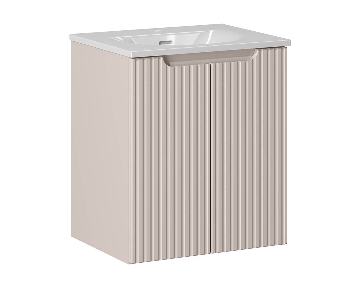 einfachgutemoebel Waschtisch-Set Bad Waschplatz ILUNA Cash 50cm mit Türen, Einbaubecken, Kaschmir, (Badmöbel Set, 1-St., Waschtisch Unterschrank) von einfachgutemoebel
