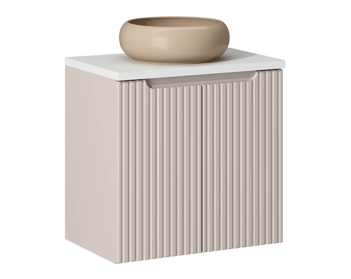 einfachgutemoebel Waschtisch-Set Bad Waschplatz ILUNA Cash 60cm mit Türen, Becken beige, Kaschmir, (Badmöbel Set, 1-St., Waschtisch Unterschrank) von einfachgutemoebel