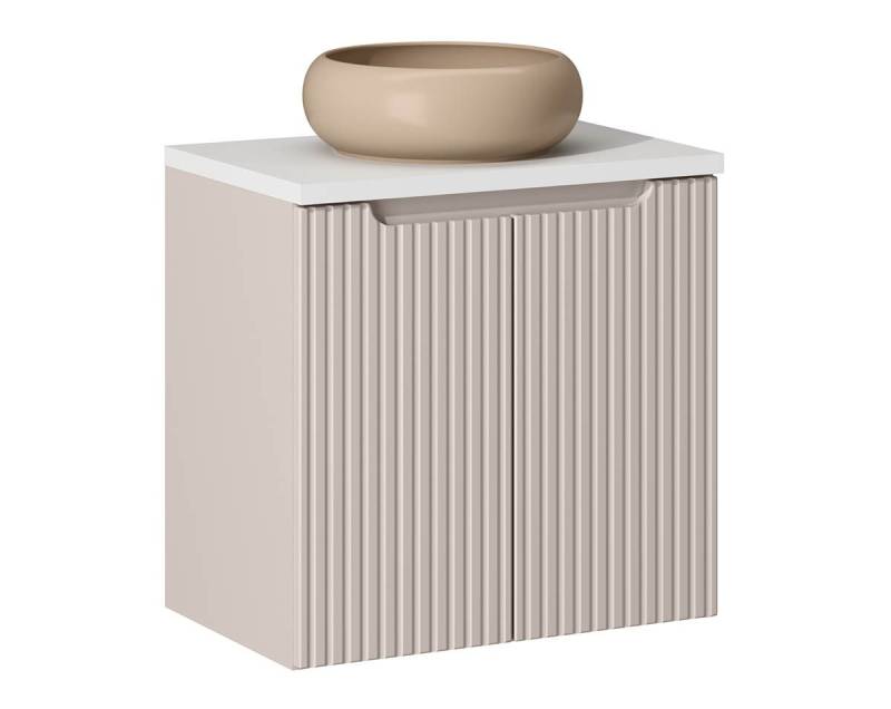 einfachgutemoebel Waschtisch-Set Bad Waschplatz ILUNA Cash 60cm mit Türen, Becken beige, Kaschmir, (Badmöbel Set, 1-St., Waschtisch Unterschrank) von einfachgutemoebel