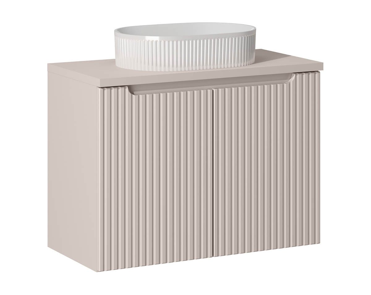 einfachgutemoebel Waschtisch-Set Bad Waschplatz ILUNA Cash 80cm mit Türen, Aufsatzbecken, Kaschmir, (Badmöbel Set, 1-St., Waschtisch Unterschrank) von einfachgutemoebel