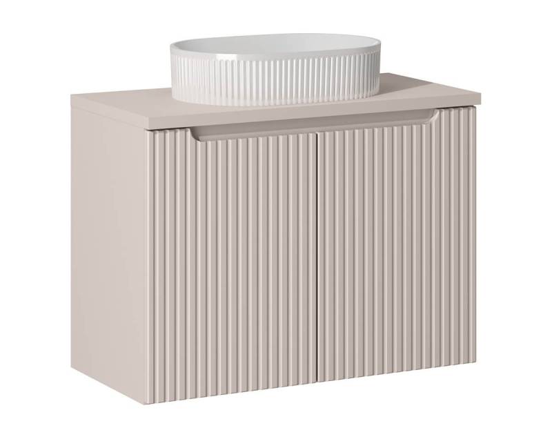 einfachgutemoebel Waschtisch-Set Bad Waschplatz ILUNA Cash 80cm mit Türen, Aufsatzbecken, Kaschmir, (Badmöbel Set, 1-St., Waschtisch Unterschrank) von einfachgutemoebel