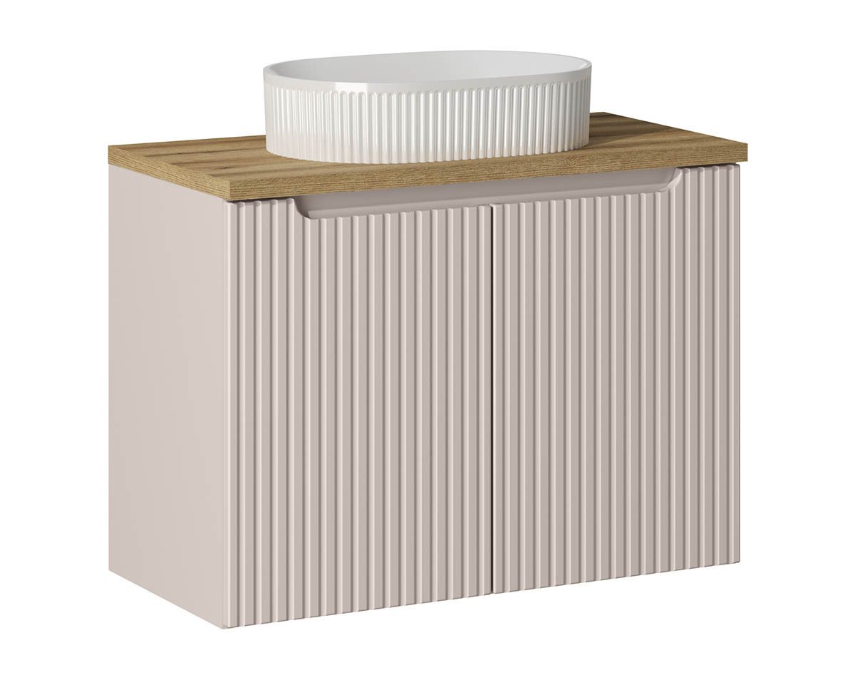 einfachgutemoebel Waschtisch-Set Bad Waschplatz ILUNA Cash 80cm mit Türen, Aufsatzbecken oa, Kaschmir, (Badmöbel Set, 1-St., Waschtisch Unterschrank) von einfachgutemoebel
