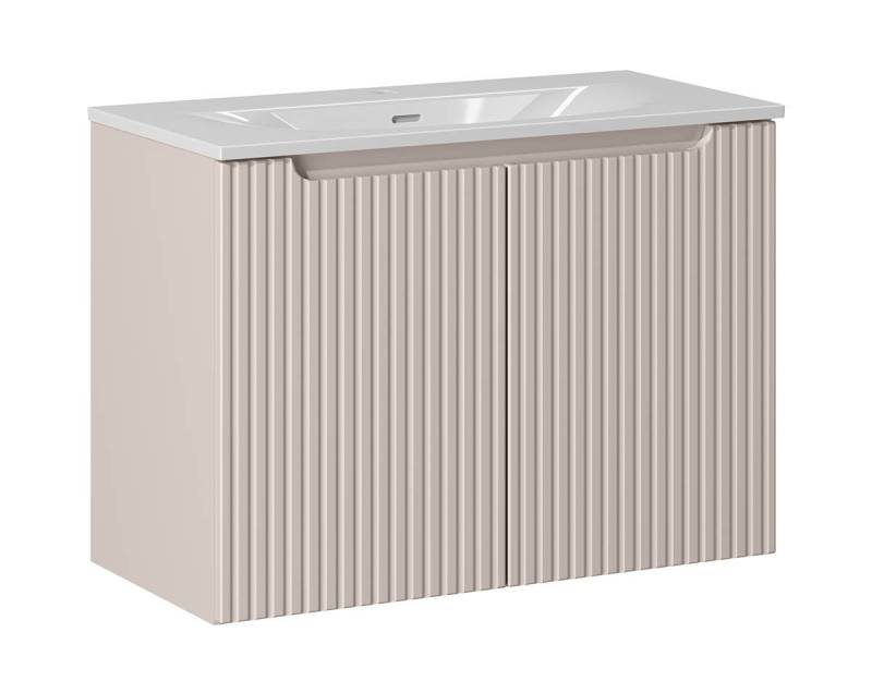 einfachgutemoebel Waschtisch-Set Bad Waschplatz ILUNA Cash 80cm mit Türen, Einbaubecken, Kaschmir, (Badmöbel Set, 1-St., Waschtisch Unterschrank) von einfachgutemoebel