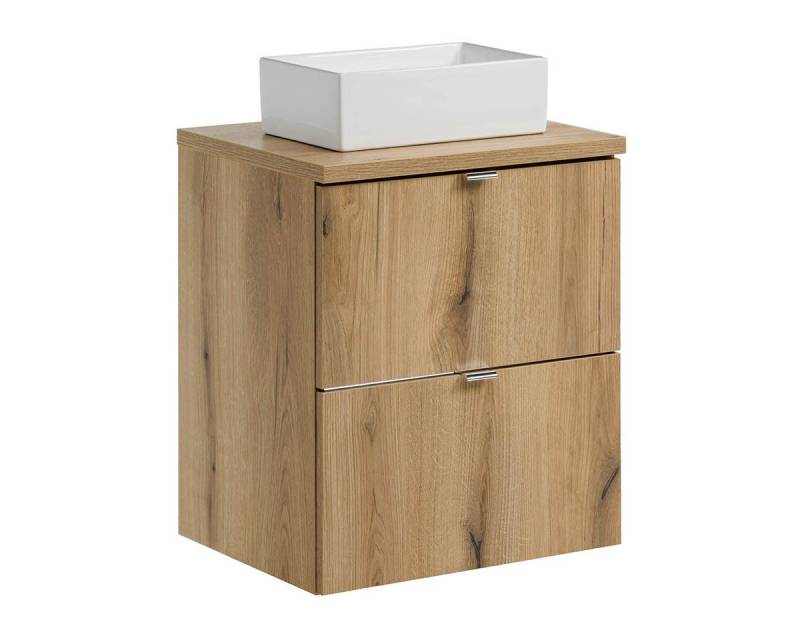 einfachgutemoebel Waschtisch-Set Bad Waschplatz ILUNA Oak 50cm Schubladen, Aufsatzbecken eckig, eiche, (Badmöbel Set, 1-St., Waschtisch Unterschrank) von einfachgutemoebel