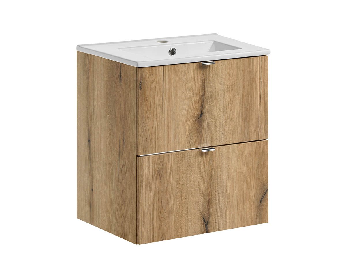 einfachgutemoebel Waschtisch-Set Bad Waschplatz ILUNA Oak 50cm Schubladen, Einbaubecken, eiche, (Badmöbel Set, 1-St., Waschtisch Unterschrank) von einfachgutemoebel