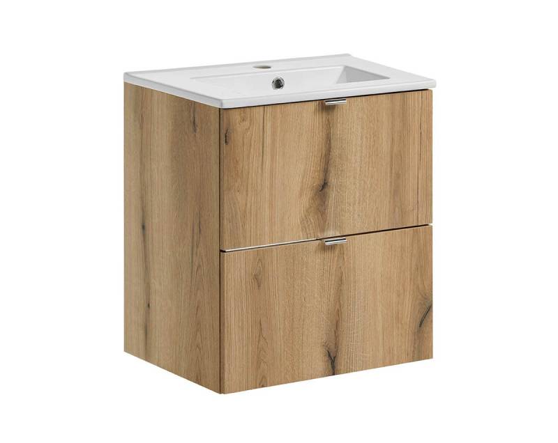 einfachgutemoebel Waschtisch-Set Bad Waschplatz ILUNA Oak 50cm Schubladen, Einbaubecken, eiche, (Badmöbel Set, 1-St., Waschtisch Unterschrank) von einfachgutemoebel