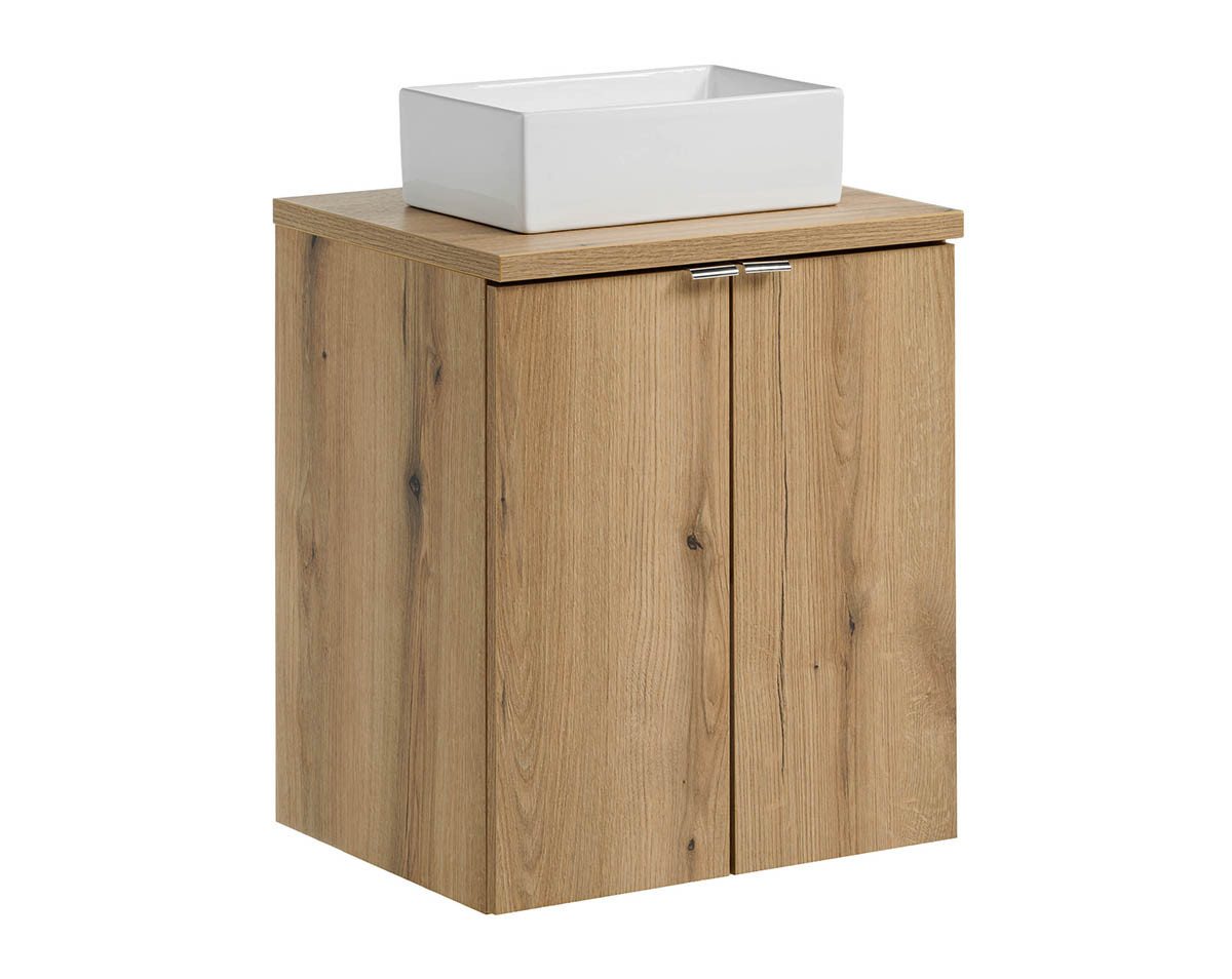 einfachgutemoebel Waschtisch-Set Bad Waschplatz ILUNA Oak 50cm Türen, Aufsatzbecken eckig, eiche, (Badmöbel Set, 1-St., Waschtisch Unterschrank) von einfachgutemoebel