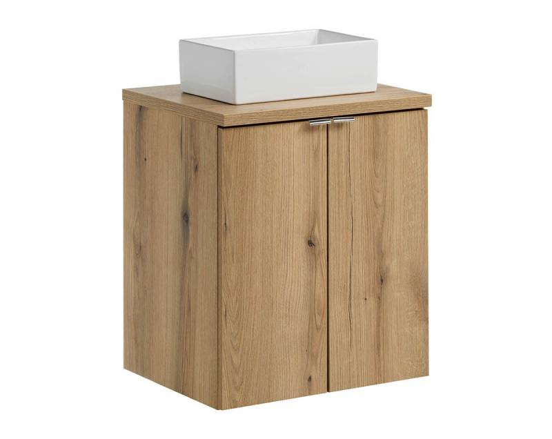 einfachgutemoebel Waschtisch-Set Bad Waschplatz ILUNA Oak 50cm Türen, Aufsatzbecken eckig, eiche, (Badmöbel Set, 1-St., Waschtisch Unterschrank) von einfachgutemoebel