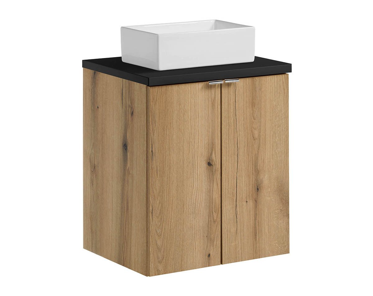 einfachgutemoebel Waschtisch-Set Bad Waschplatz ILUNA Oak 50cm Türen, Becken eckig, eiche-black, (Badmöbel Set, 1-St., Waschtisch Unterschrank) von einfachgutemoebel