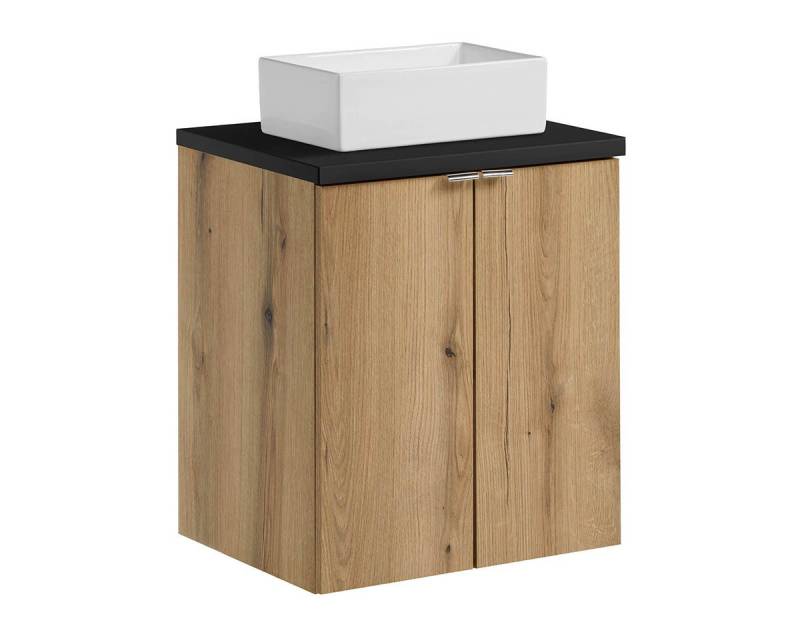 einfachgutemoebel Waschtisch-Set Bad Waschplatz ILUNA Oak 50cm Türen, Becken eckig, eiche-black, (Badmöbel Set, 1-St., Waschtisch Unterschrank) von einfachgutemoebel