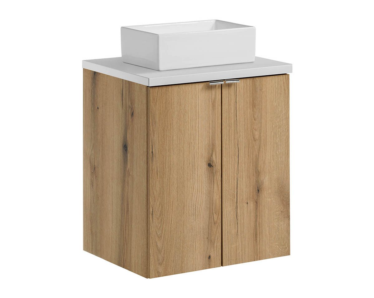 einfachgutemoebel Waschtisch-Set Bad Waschplatz ILUNA Oak 50cm Türen, Becken eckig, eiche-white, (Badmöbel Set, 1-St., Waschtisch Unterschrank) von einfachgutemoebel