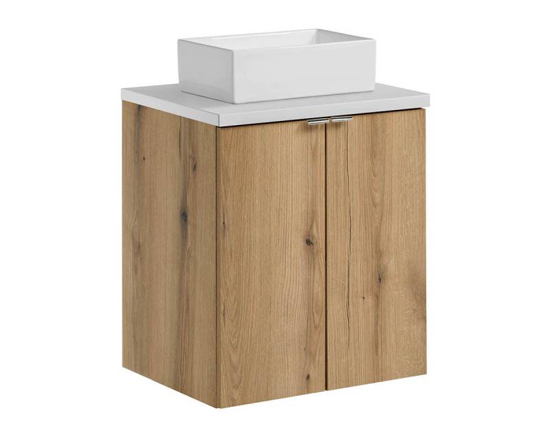 einfachgutemoebel Waschtisch-Set Bad Waschplatz ILUNA Oak 50cm Türen, Becken eckig, eiche-white, (Badmöbel Set, 1-St., Waschtisch Unterschrank) von einfachgutemoebel