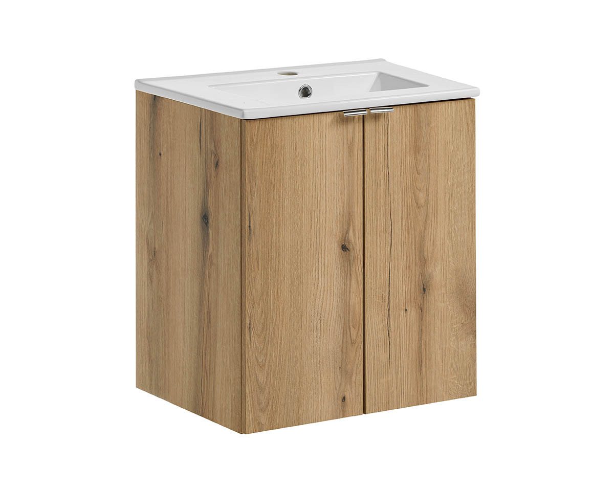 einfachgutemoebel Waschtisch-Set Bad Waschplatz ILUNA Oak 50cm Türen, Einbaubecken, eiche, (Badmöbel Set, 1-St., Waschtisch Unterschrank) von einfachgutemoebel