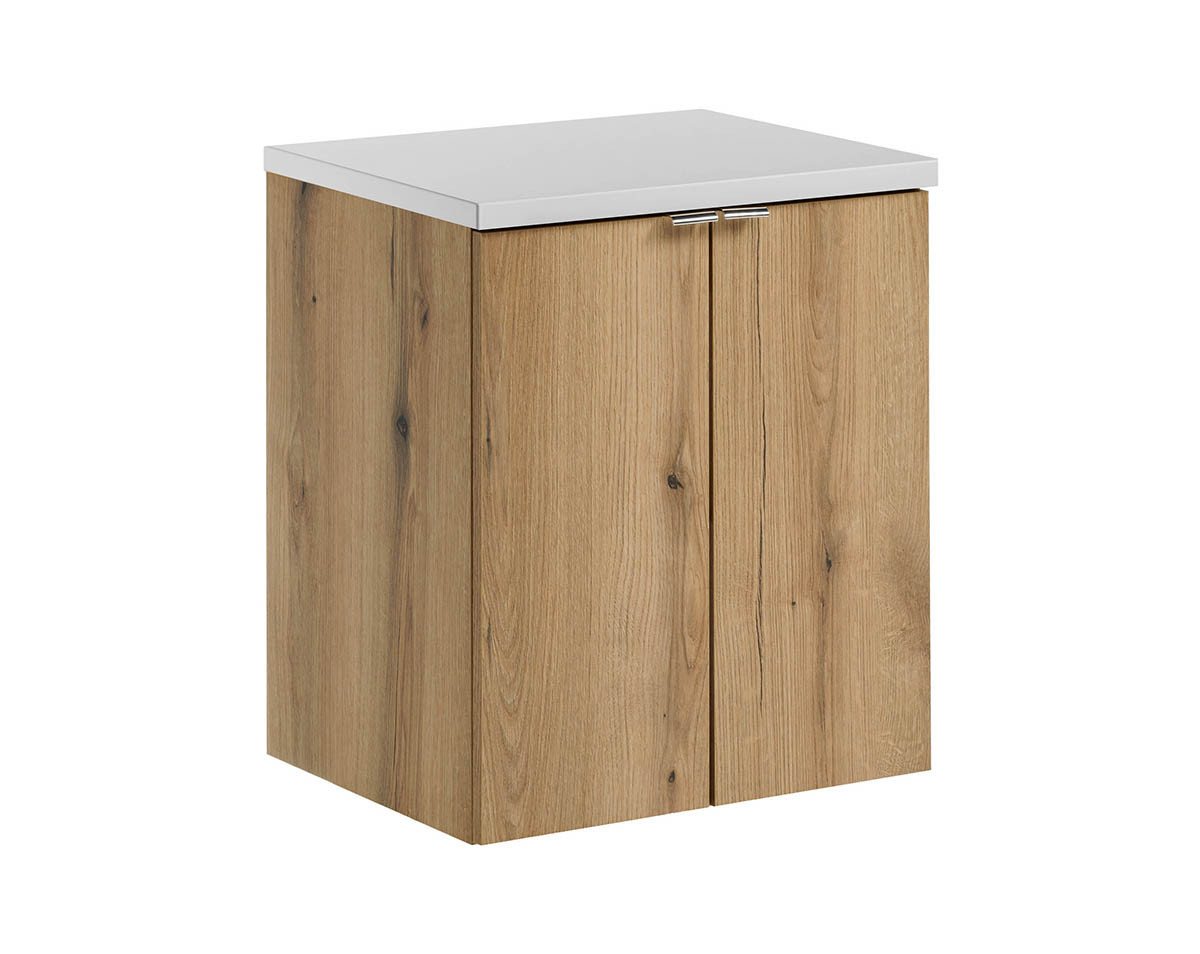 einfachgutemoebel Waschtisch-Set Bad Waschplatz ILUNA Oak 50cm Türen, zum Unterbau wht, eiche, (Badmöbel Set, 1-St., Waschtisch Unterschrank) von einfachgutemoebel