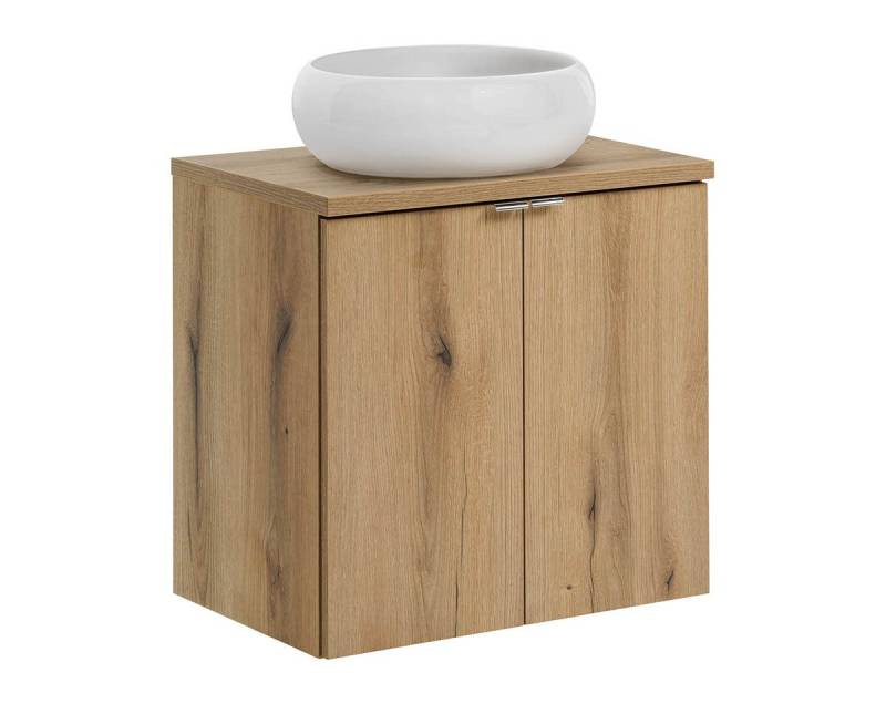 einfachgutemoebel Waschtisch-Set Bad Waschplatz ILUNA Oak 60cm Türen, Becken rund, eiche, (Badmöbel Set, 1-St., Waschtisch Unterschrank) von einfachgutemoebel