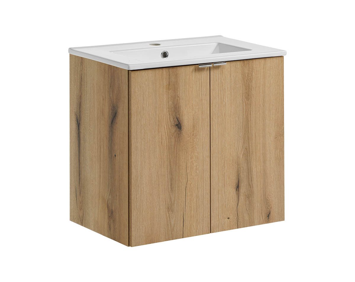 einfachgutemoebel Waschtisch-Set Bad Waschplatz ILUNA Oak 60cm Türen, Einbaubecken, eiche, (Badmöbel Set, 1-St., Waschtisch Unterschrank) von einfachgutemoebel