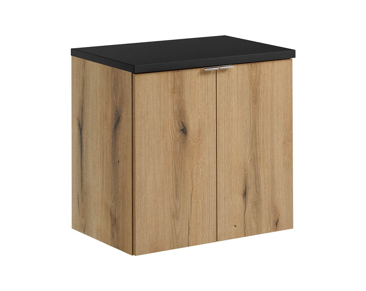 einfachgutemoebel Waschtisch-Set Bad Waschplatz ILUNA Oak 60cm Türen, zum Unterbau blk, eiche, (Badmöbel Set, 1-St., Waschtisch Unterschrank) von einfachgutemoebel