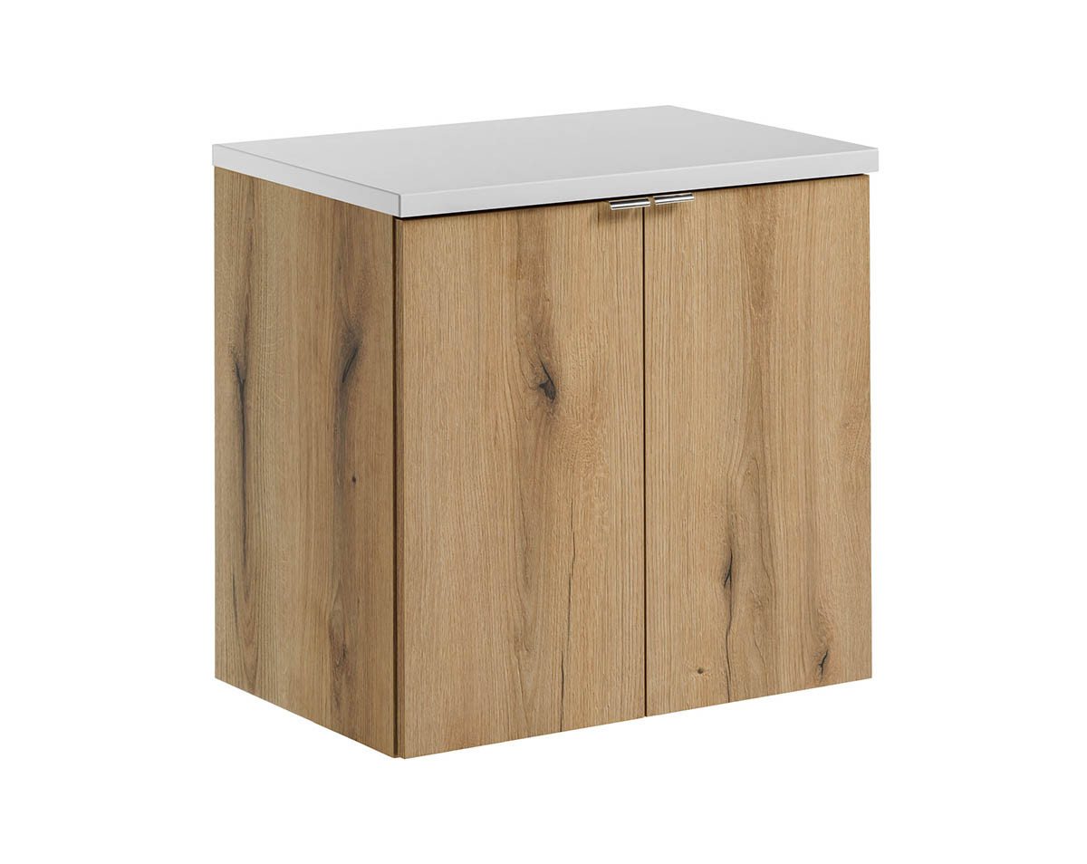 einfachgutemoebel Waschtisch-Set Bad Waschplatz ILUNA Oak 60cm Türen, zum Unterbau wht, eiche, (Badmöbel Set, 1-St., Waschtisch Unterschrank) von einfachgutemoebel