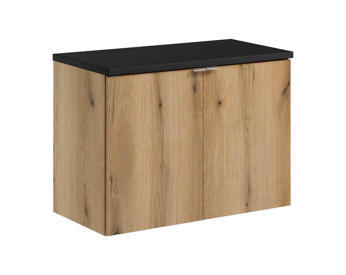 einfachgutemoebel Waschtisch-Set Bad Waschplatz ILUNA Oak 80cm Türen, zum Unterbau blk, eiche, (Badmöbel Set, 1-St., Waschtisch Unterschrank) von einfachgutemoebel