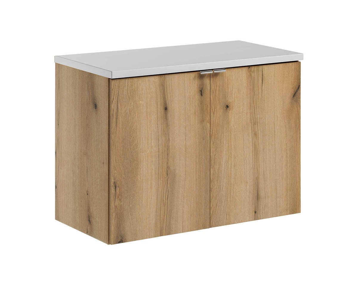 einfachgutemoebel Waschtisch-Set Bad Waschplatz ILUNA Oak 80cm Türen, zum Unterbau wht, eiche, (Badmöbel Set, 1-St., Waschtisch Unterschrank) von einfachgutemoebel