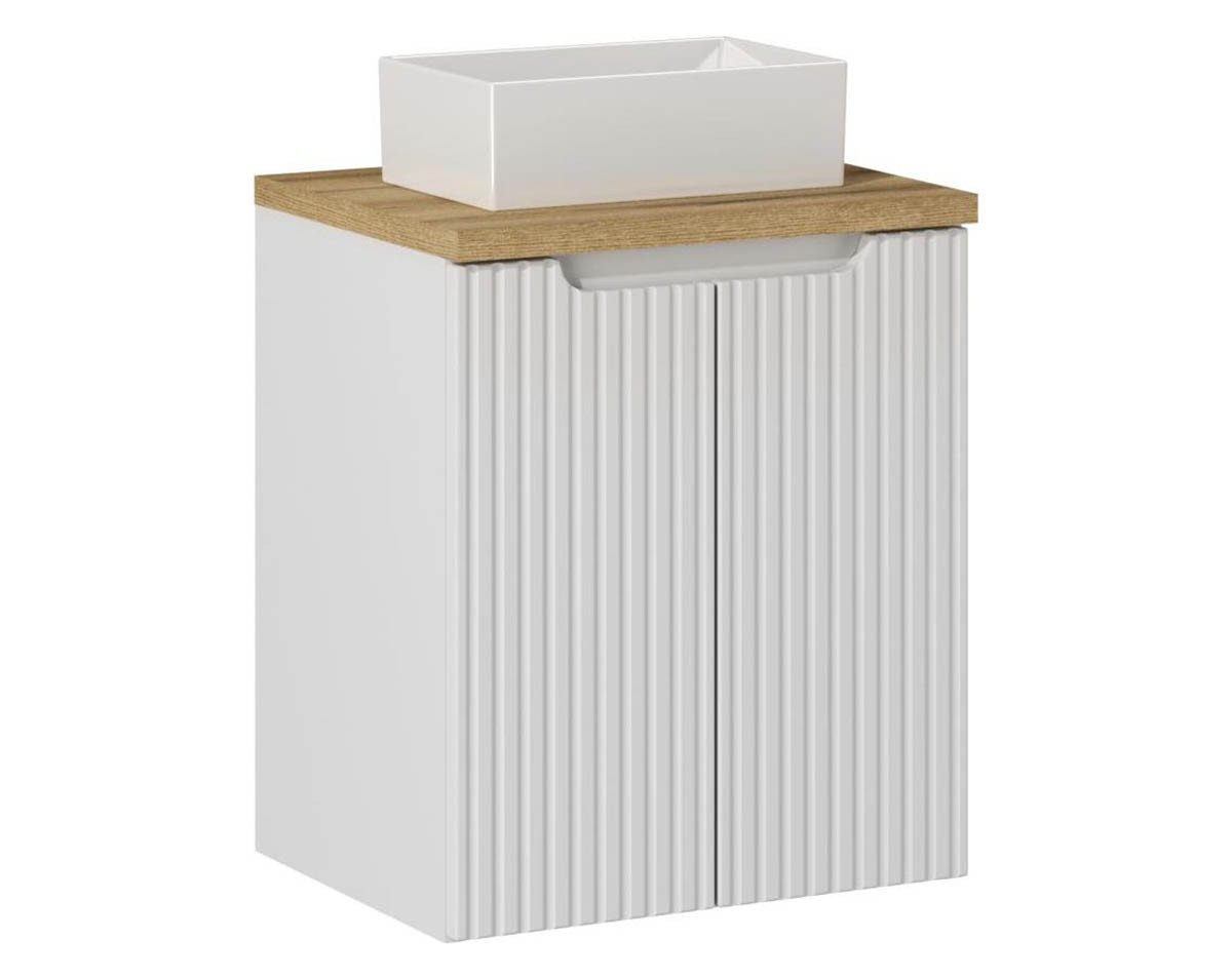 einfachgutemoebel Waschtisch-Set Bad Waschplatz ILUNA White 50cm mit Türen, Becken wht eckig, weiß, (Badmöbel Set, 1-St., Waschtisch Unterschrank) von einfachgutemoebel