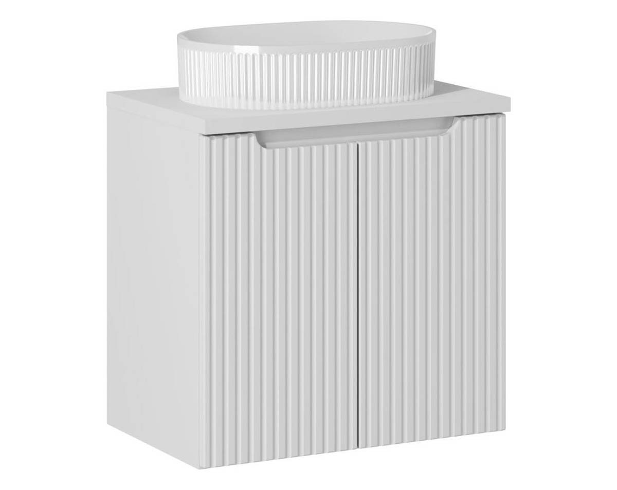 einfachgutemoebel Waschtisch-Set Bad Waschplatz ILUNA White 60cm Türen, Becken Riffel, weiß, (Badmöbel Set, 1-St., Waschtisch Unterschrank) von einfachgutemoebel