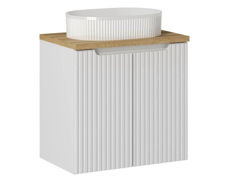 einfachgutemoebel Waschtisch-Set Bad Waschplatz ILUNA White 60cm Türen, Becken Riffel, weiß-oak, (Badmöbel Set, 1-St., Waschtisch Unterschrank) von einfachgutemoebel