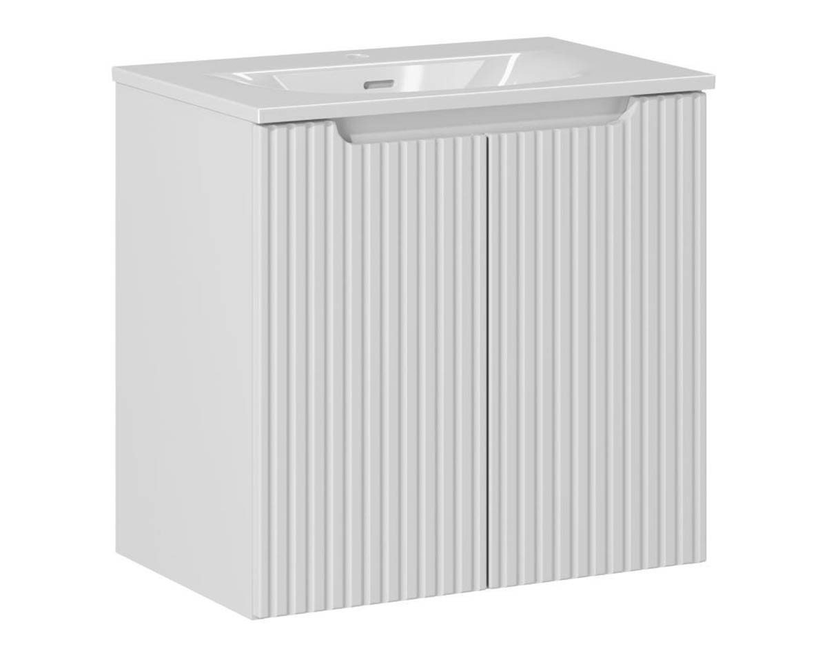 einfachgutemoebel Waschtisch-Set Bad Waschplatz ILUNA White 60cm mit Türen, mit Einbaubecken, weiß, (Badmöbel Set, 1-St., Waschtisch Unterschrank) von einfachgutemoebel