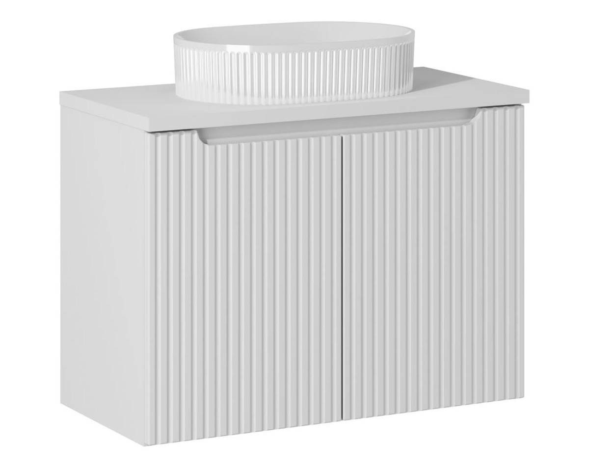 einfachgutemoebel Waschtisch-Set Bad Waschplatz ILUNA White 80cm Türen, Becken Riffel, weiß, (Badmöbel Set, 1-St., Waschtisch Unterschrank) von einfachgutemoebel
