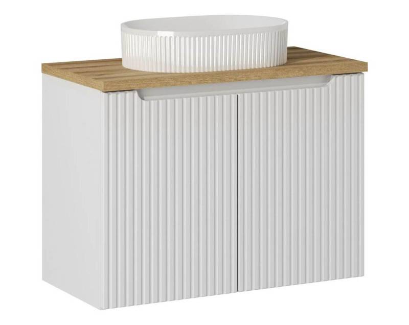 einfachgutemoebel Waschtisch-Set Bad Waschplatz ILUNA White 80cm Türen, Becken Riffel, weiß-oak, (Badmöbel Set, 1-St., Waschtisch Unterschrank) von einfachgutemoebel