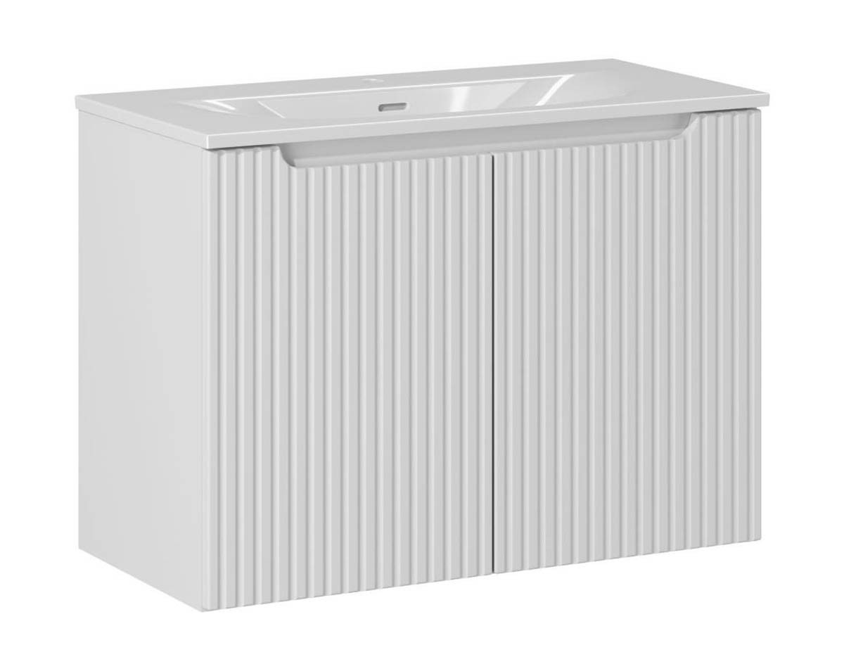 einfachgutemoebel Waschtisch-Set Bad Waschplatz ILUNA White 80cm mit Türen, mit Einbaubecken, weiß, (Badmöbel Set, 1-St., Waschtisch Unterschrank) von einfachgutemoebel
