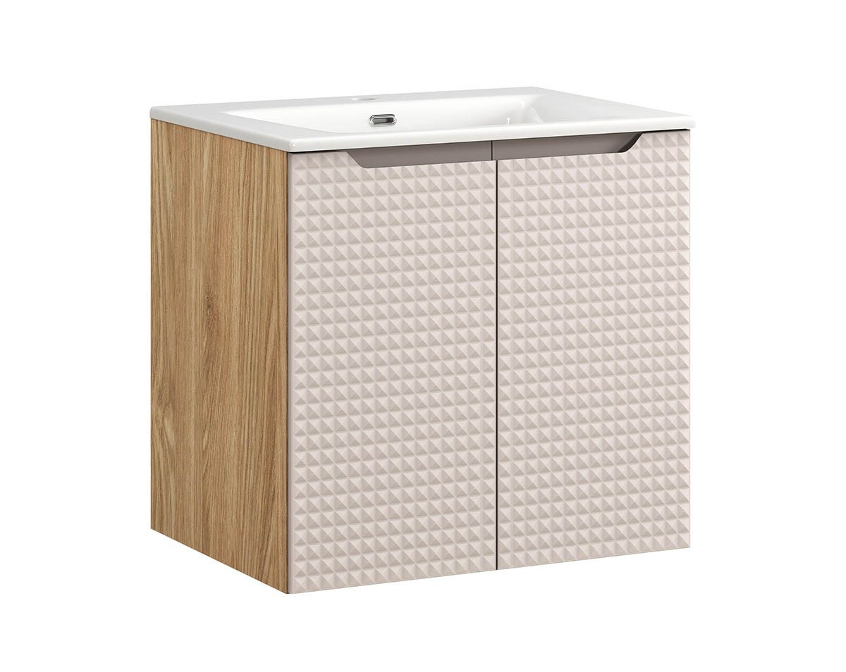 einfachgutemoebel Waschtisch-Set Bad Waschplatz LUX Achat 60cm Türen, Einbaubecken, beige-oak, (Badmöbel Set, 1-St., Waschtisch Unterschrank) von einfachgutemoebel