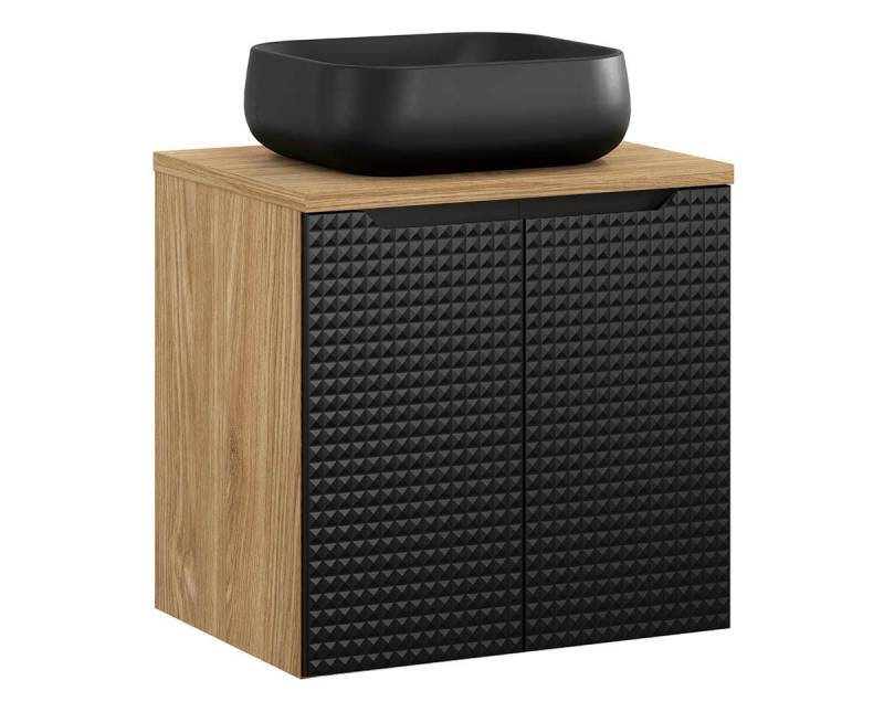 einfachgutemoebel Waschtisch-Set Bad Waschplatz LUX Onyx 60cm Türen, Aufsatzbecken blk, black-oak, (Badmöbel Set, 1-St., Waschtisch Unterschrank) von einfachgutemoebel