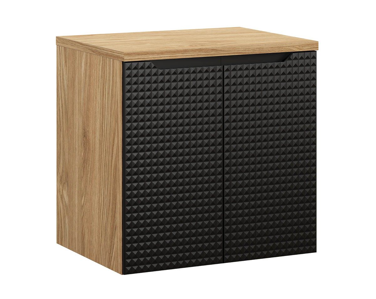 einfachgutemoebel Waschtisch-Set Bad Waschplatz LUX Onyx 60cm mit Türen, zum Unterbau, schwarz-oak, (Badmöbel Set, 1-St., Waschtisch Unterschrank) von einfachgutemoebel