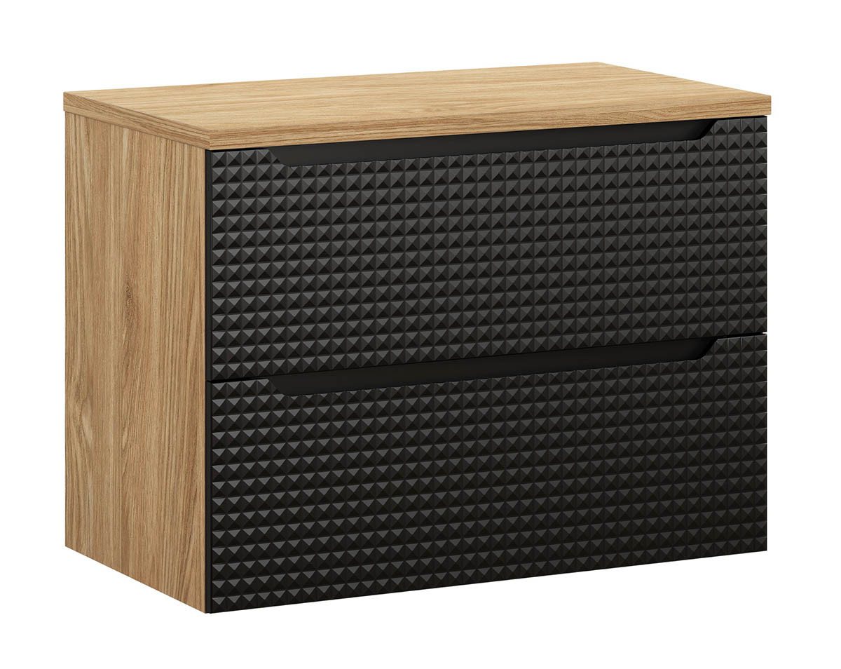 einfachgutemoebel Waschtisch-Set Bad Waschplatz LUX Onyx 80cm Schubfächer, zum Unterbau, schwarz-oak, (Badmöbel Set, 1-St., Waschtisch Unterschrank) von einfachgutemoebel