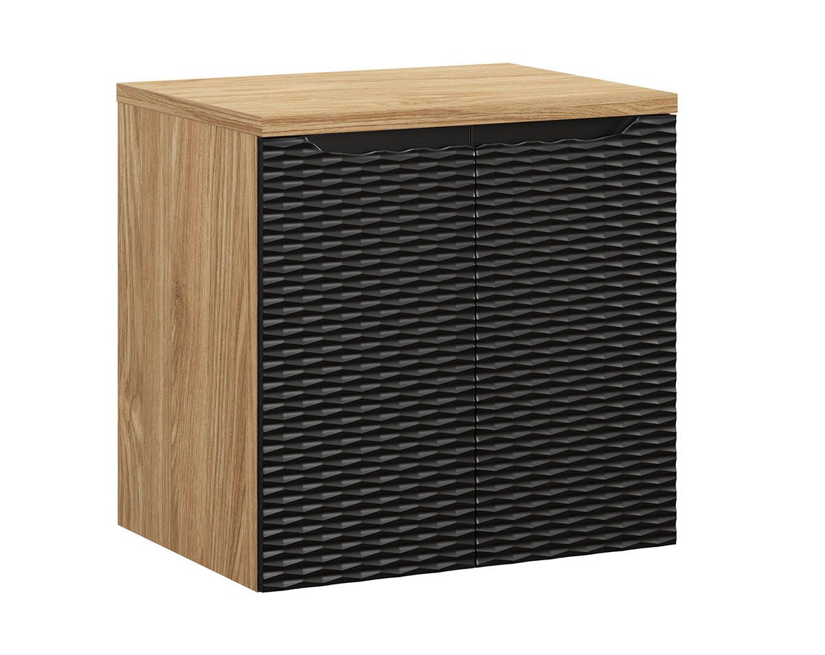 einfachgutemoebel Waschtisch-Set Bad Waschplatz OZEAN Onyx 60cm Türen, Unterbau, schwarz-oak, (Badmöbel Set, 1-St., Waschtisch Unterschrank) von einfachgutemoebel