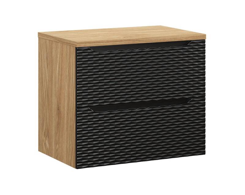 einfachgutemoebel Waschtisch-Set Bad Waschplatz OZEAN Onyx 70cm Schubfächer, Unterbau, schwarz-oak, (Badmöbel Set, 1-St., Waschtisch Unterschrank) von einfachgutemoebel